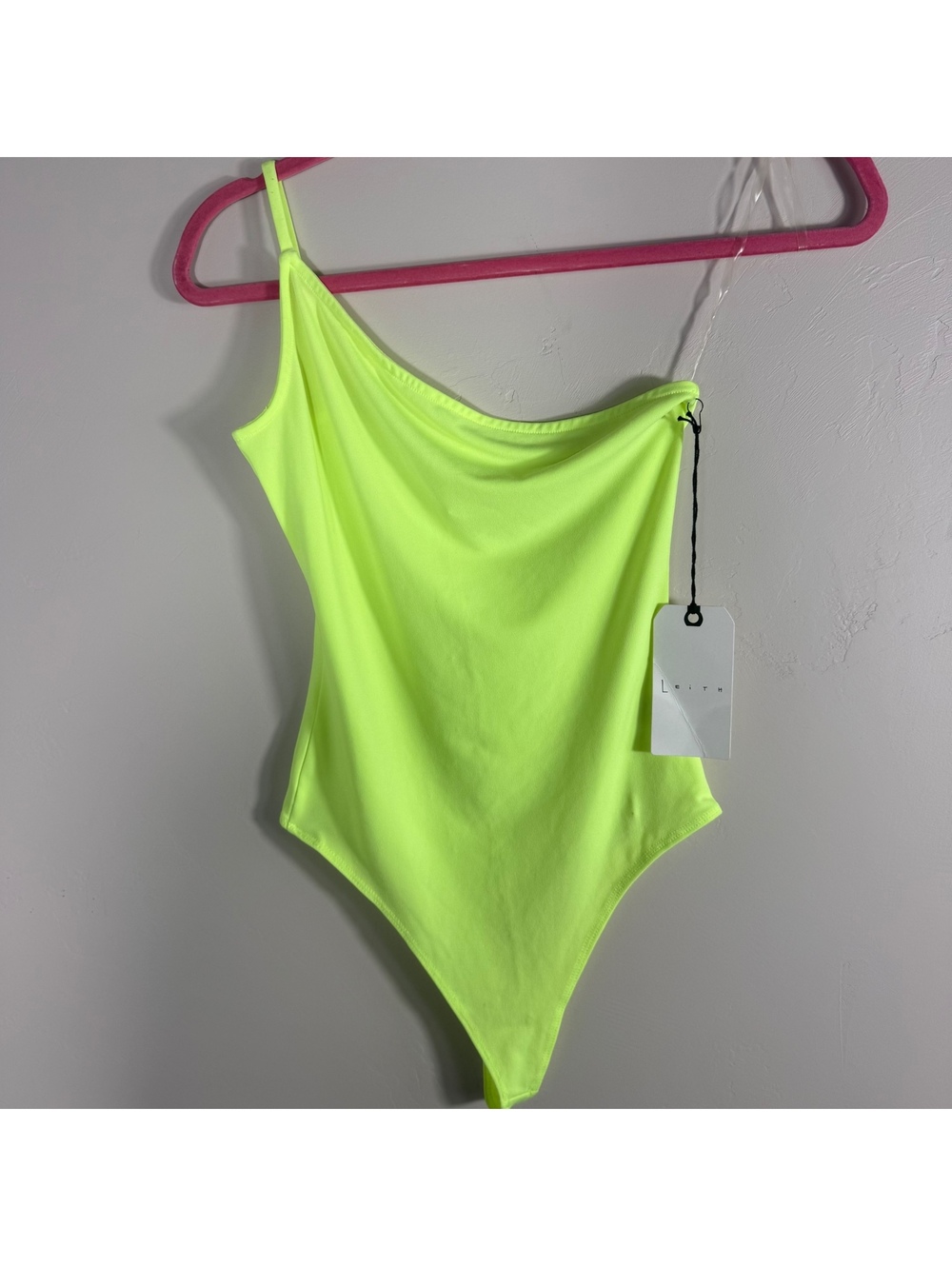 Leith Neon Green Sorbet Cowl Neck Bodysuit | XS